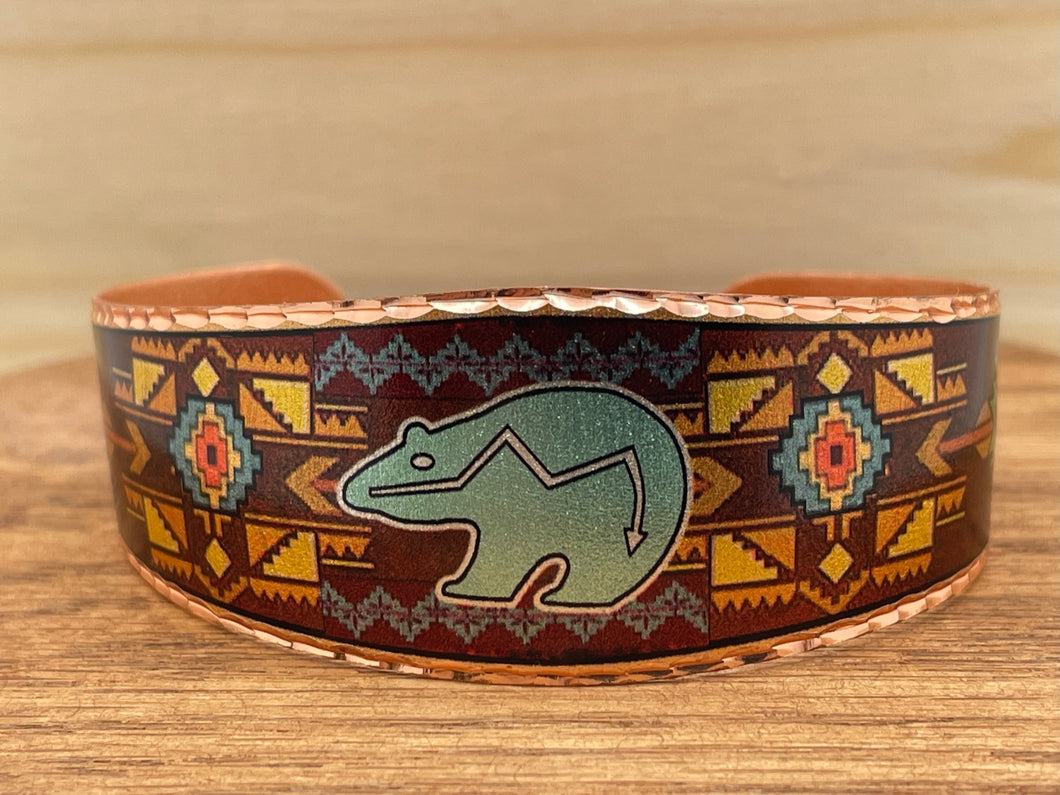 Zuni Bear Painted Copper Bracelet Large