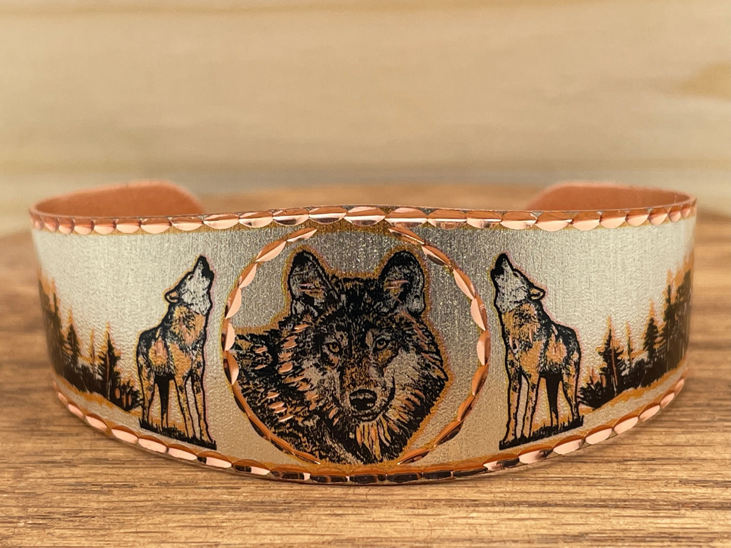 Wolf Painted Copper Bracelet Large