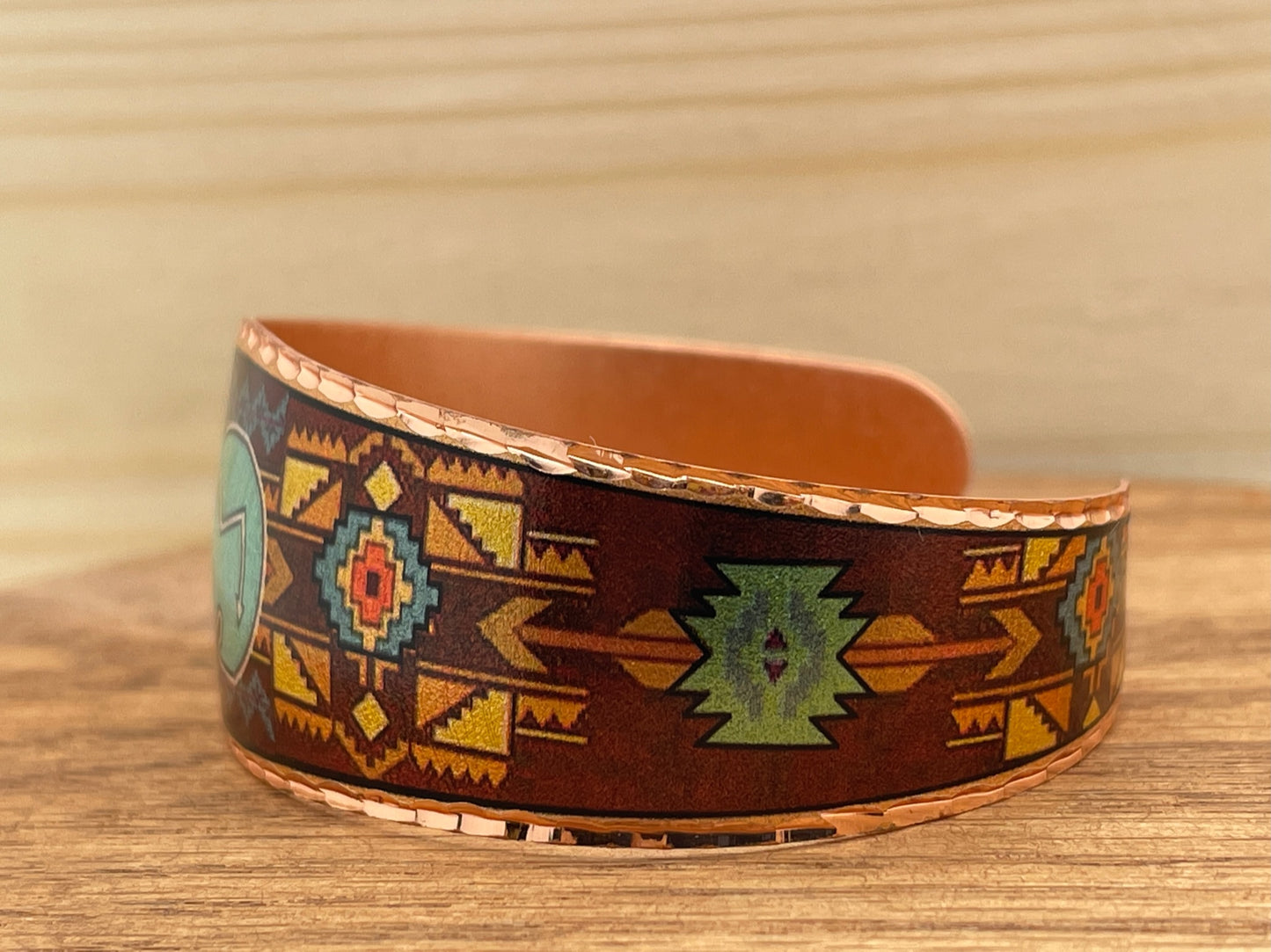 Zuni Bear Painted Copper Bracelet Large